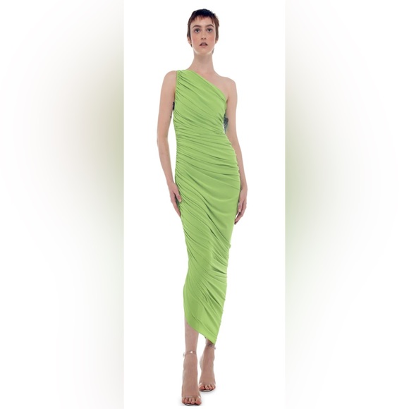Norma Kamali Diana One Shoulder Ruched Gown Gemini Green XXS - Picture 5 of 12